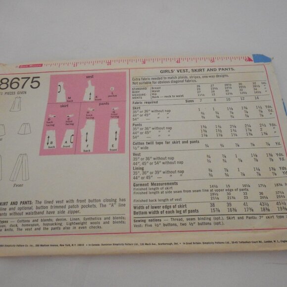 Vintage 1970s Girls Size 7 Simplicy pattern 8675 - Picture 2 of 2